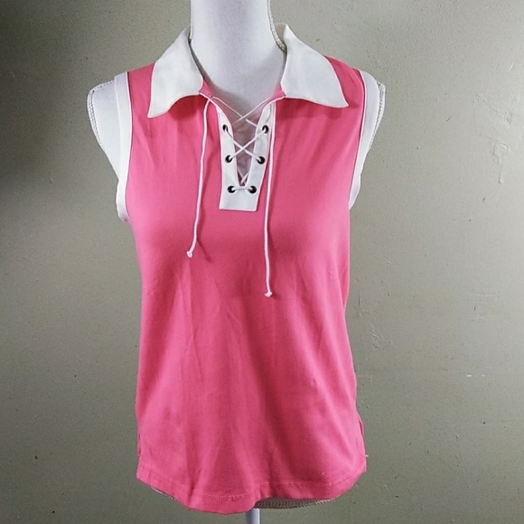 Erika Tops - Coral Erika Top With Lace-up Neckline L NWOT